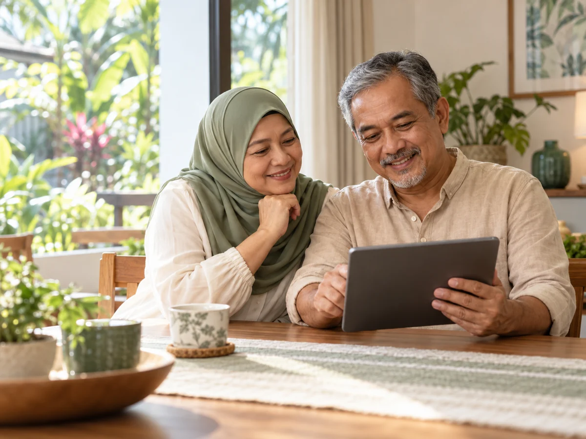 Ilustrasi foto pasangan Melayu matang menikmati masa bersama di rumah